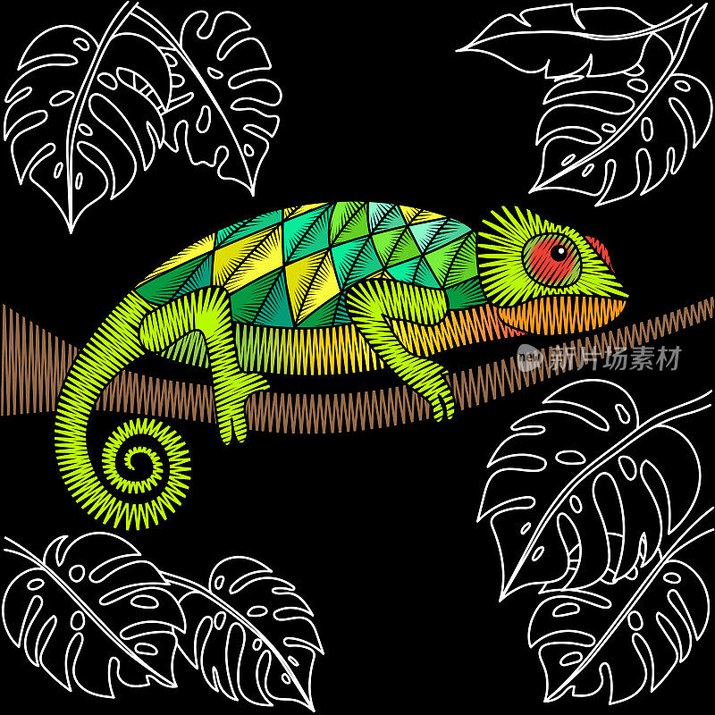 Embroidery chameleon textile design